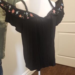 Torrid Black Off-Shoulder Top with Floral Detail